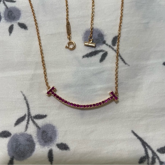 Tiffany & Co. 18k Gold Smiley Diamond Ruby ​​Necklace